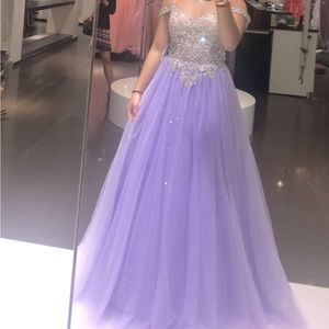 Purple and gold prom dress